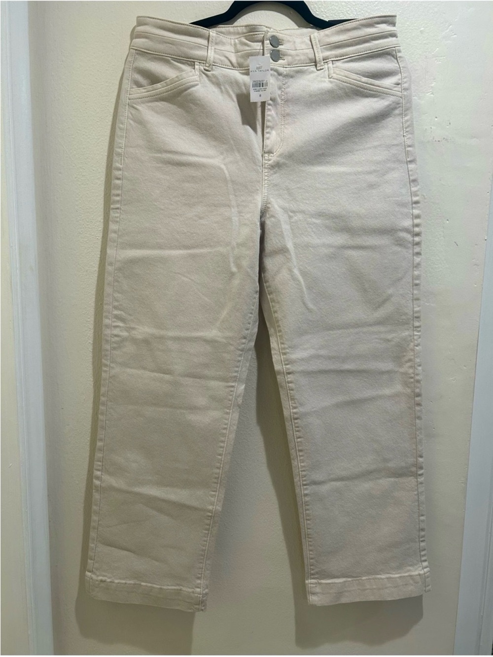 Ann Taylor Cream Cropped Straight Jeans
